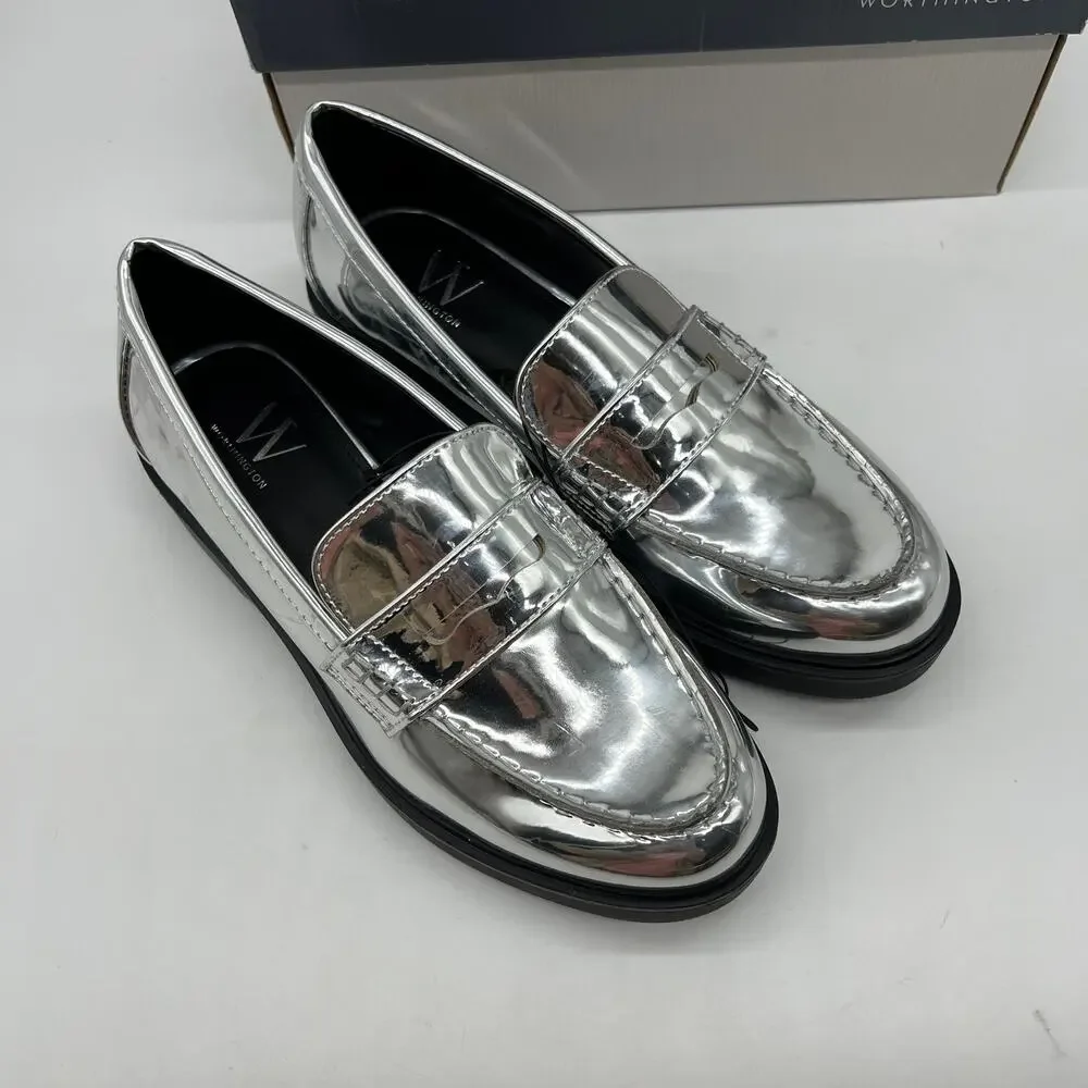 Worthington Ellen Womens Round Closed Toe Loafers Silver Size 8M